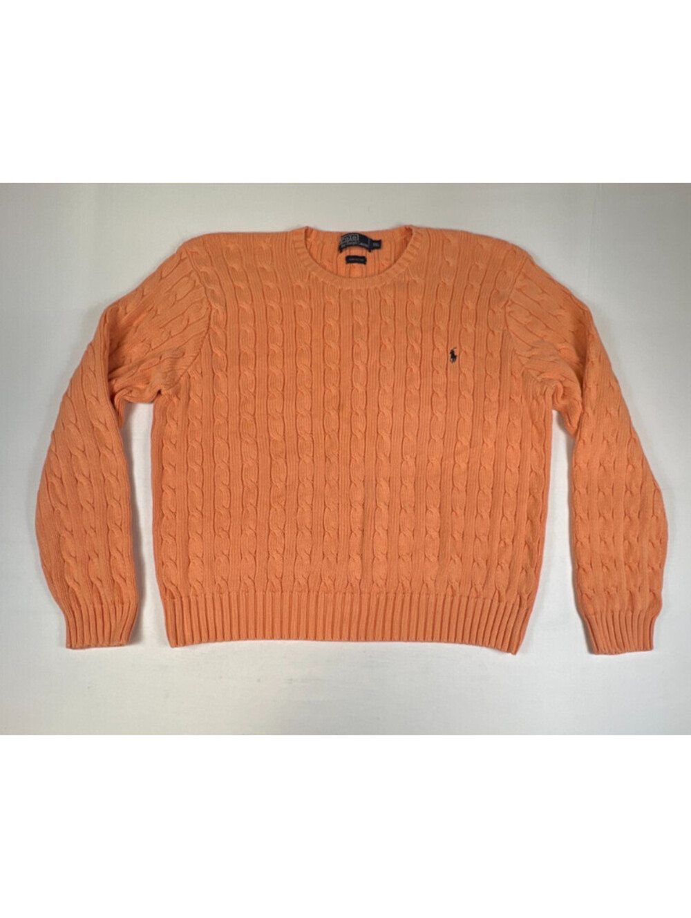 Polo Ralph Lauren Men's XXL Peach Cable Knit Crew Neck Cotton Sweater